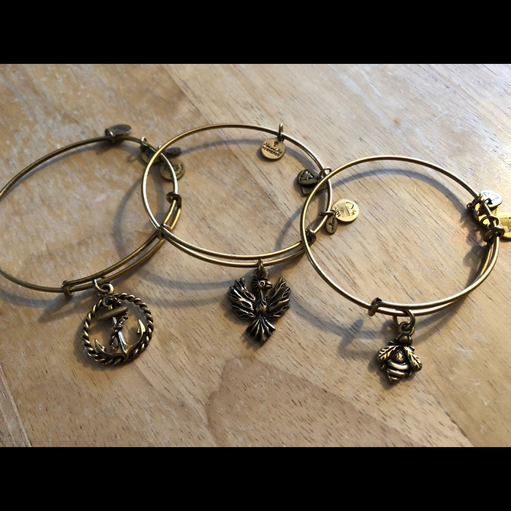 Alex and Ani lot of 3 gold toned bracelets